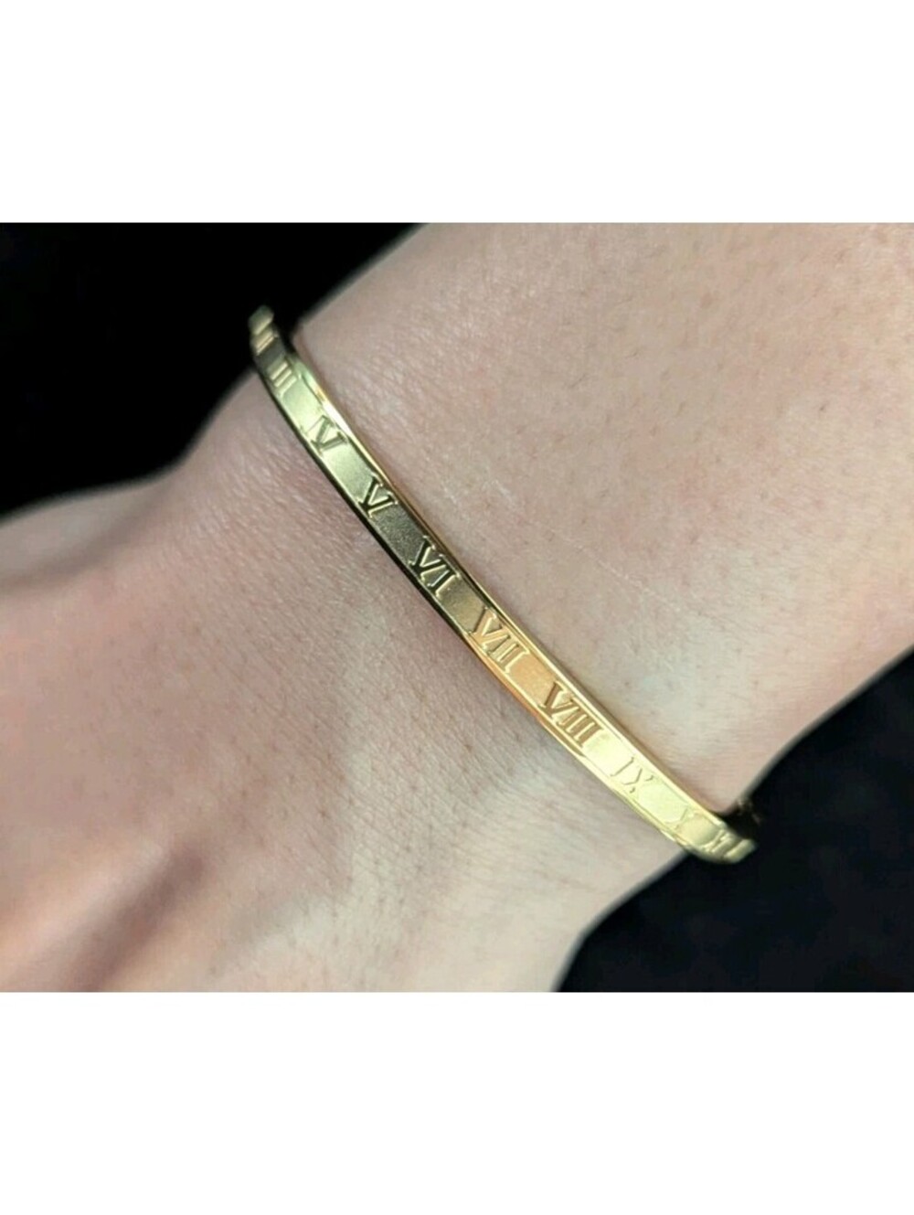 Gold Roman Numeral Bangle Bracelet Hinge Closure Feminine Stainless Steel Luxury